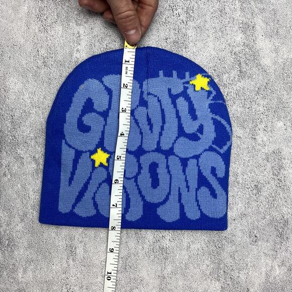 y2k 2000s grunge gothic spiderweb blue Grvty visions beanie - Picture 6 of 6